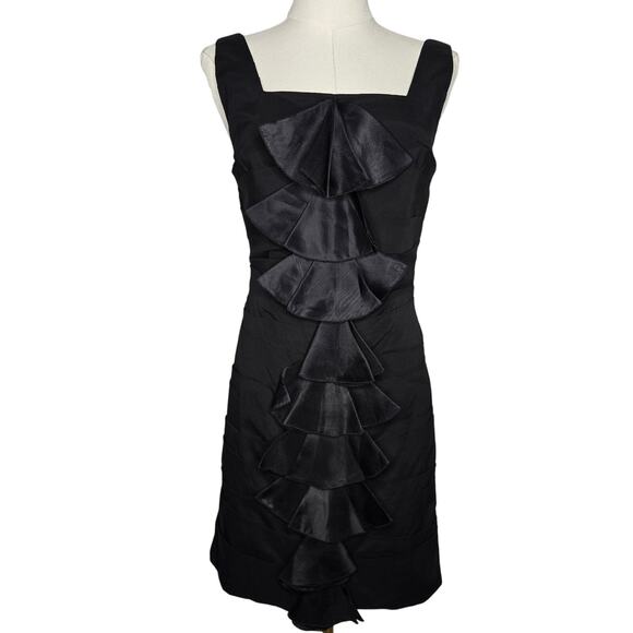Alice + Olivia Womens Silk Ruffle Black Mini Dress Sz 4 Whimsigoth Fairy Grunge - Picture 1 of 12